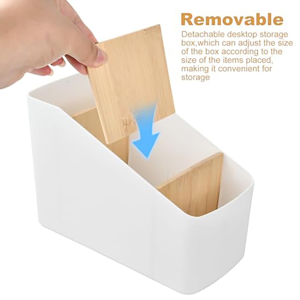 Zibuyu Storage Box Organizer for Desk and Home with 4 Compartments | White Plastic Design