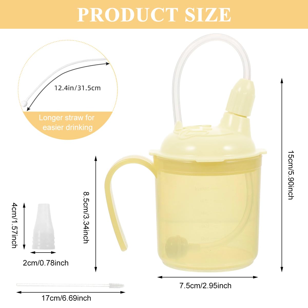 HANNEA Liquid Food Feeding Cup for Elderly with 300ml Capacity and Long Flexible Straw | Spill Proof Easy Grip Handle