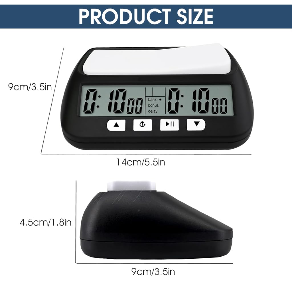 Zibuyu Digital Chess Clock Timer for Tournaments and Board Games with Bonus Delay | Portable Countdown and Count Up Functions