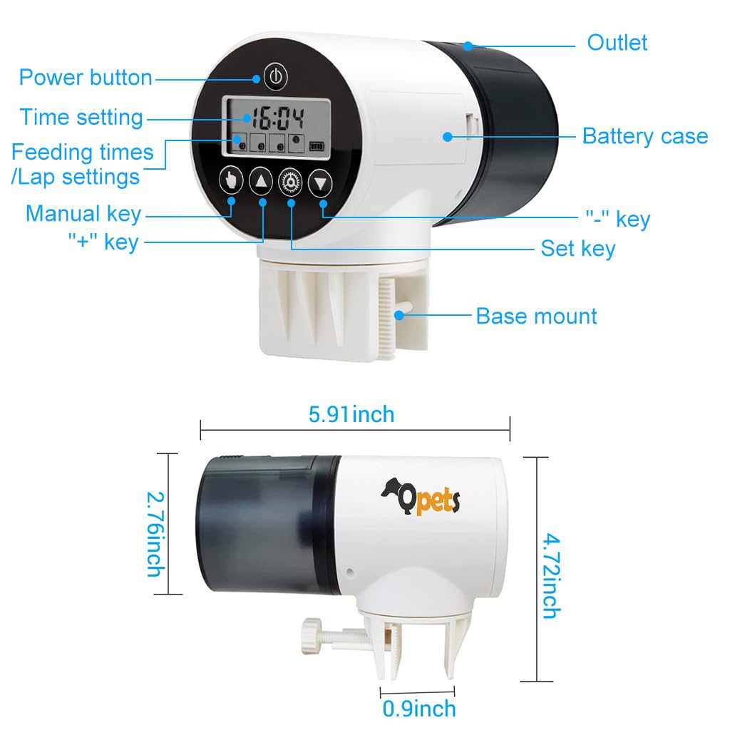 Qpets Automatic Fish Feeder for Aquariums and Ponds featuring 0.8L Capacity and 360° Rotation | Easy Timer Feeding