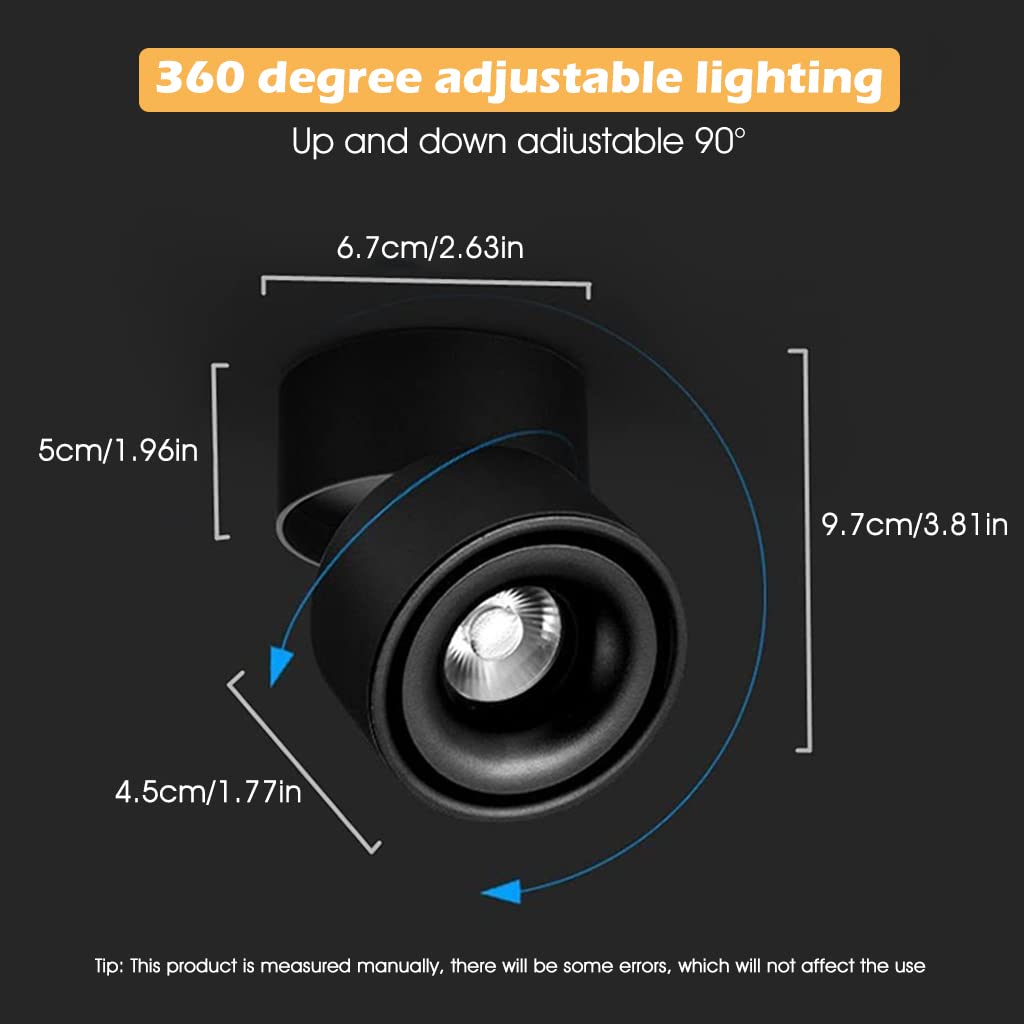 ELEPHANTBOAT Ceiling Spotlight for Home with 10W Warm LED Light and 360° Adjustable Angle | Aluminum Housing
