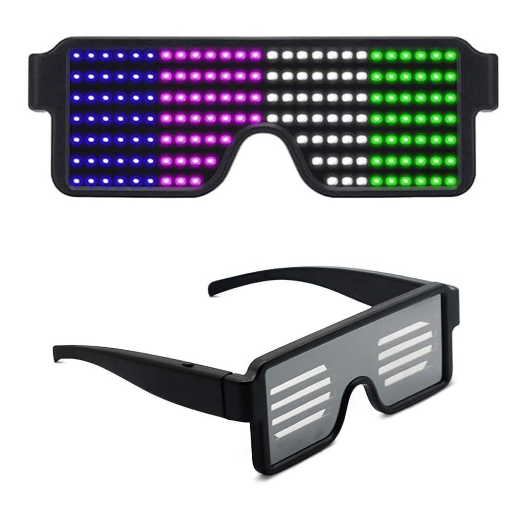 PATPAT® LED Glasses For Party, 4 Colors Upgrade Dynamic LED Glow Glasses, USB Rechargeable Light Glasses For Party Flashing Neon 11 Patterns Louvered Mirror Glow Glasses for Concerts & Nightclubs