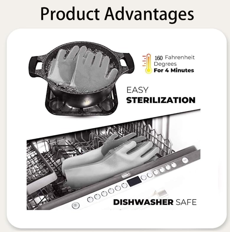 Zibuyu Rubber Hand Gloves for Kitchen Cleaning with Non Slip Grip and Soft Silicone Bristles