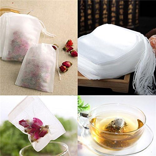 HASTHIP Disposable Tea Filter Bags for Loose Leaf Tea featuring Drawstring Design and 100 Pcs | Non Woven Fabric 2.16 x 2.75 in