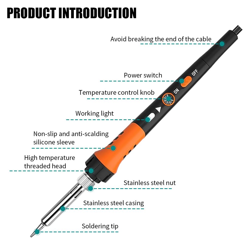 Serplex Soldering Iron Kit for Electronics Repair with 60W Power and Adjustable Temperature | Includes 5 Tips and Accessories