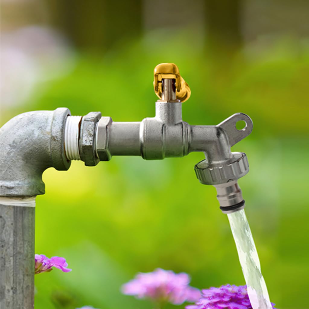 HASTHIP Garden Faucet for Outdoor Use with Lockable Long Handle Full Copper 1/2 Thread 2PCS