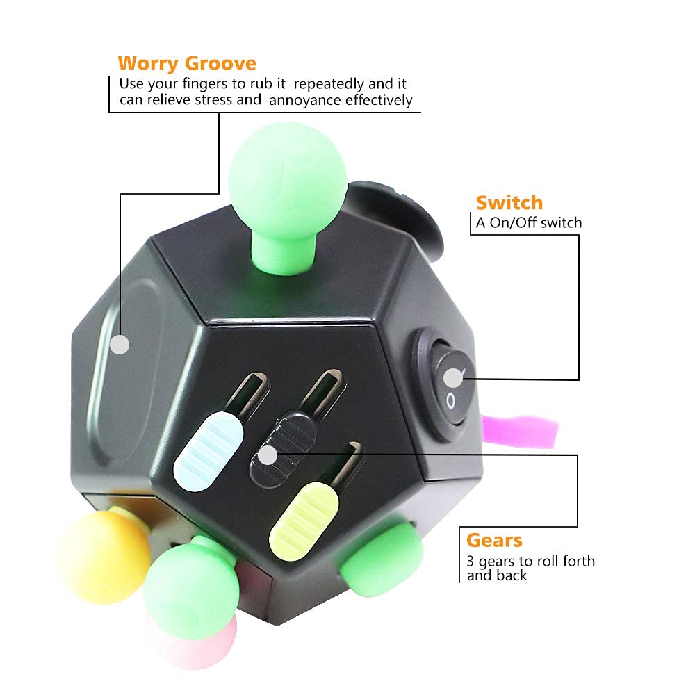 PATPAT  12 Sided Fidget Cube, Dodecagon Fidget Toys for Children and Adults Fidget Toy Stress and Anxiety Relief Depression Anti for All Ages with ADHD ADD OCD Autism (Black)