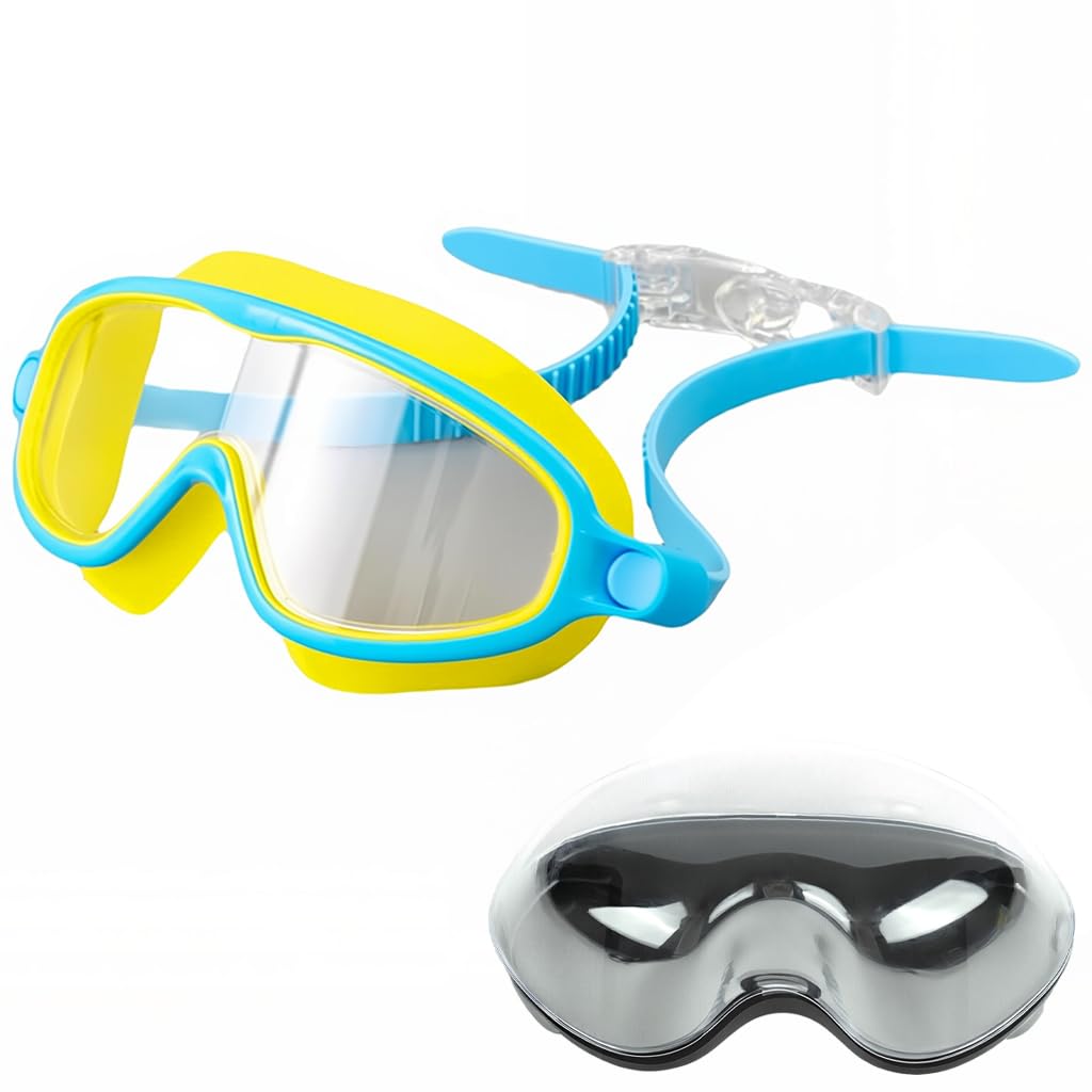 Zibuyu Swimming Goggles for Kids 6-14 with Anti-Fog UV Protection and 3D Silicone Frame | Wide View Blue Yellow