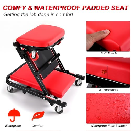 Serplex® Mechanic's Creeper Stool 36 Inch, 2 In 1 Convertible Rolling Garage Seat with Padded Cushion Multifunctional Mobile Mechanic's Creeper for Auto Repair & Maintenance