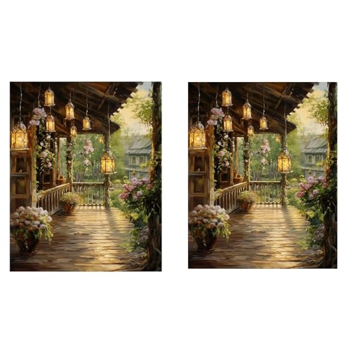 HASTHIP® 2pcs DIY Paint by Numbers Kit Countryside Hallway Oil Paint by Numbers Canvas Oil Wall Decoration Number Painting Natural Scenery Home Decoration 40 x 50 cm X2