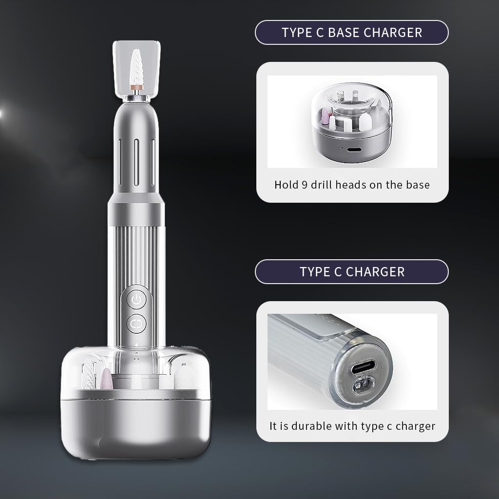 MAYCREATE Nail Drill Machine for Acrylic and Gel Nails with 12 Bits 6 Speeds USB Rechargeable