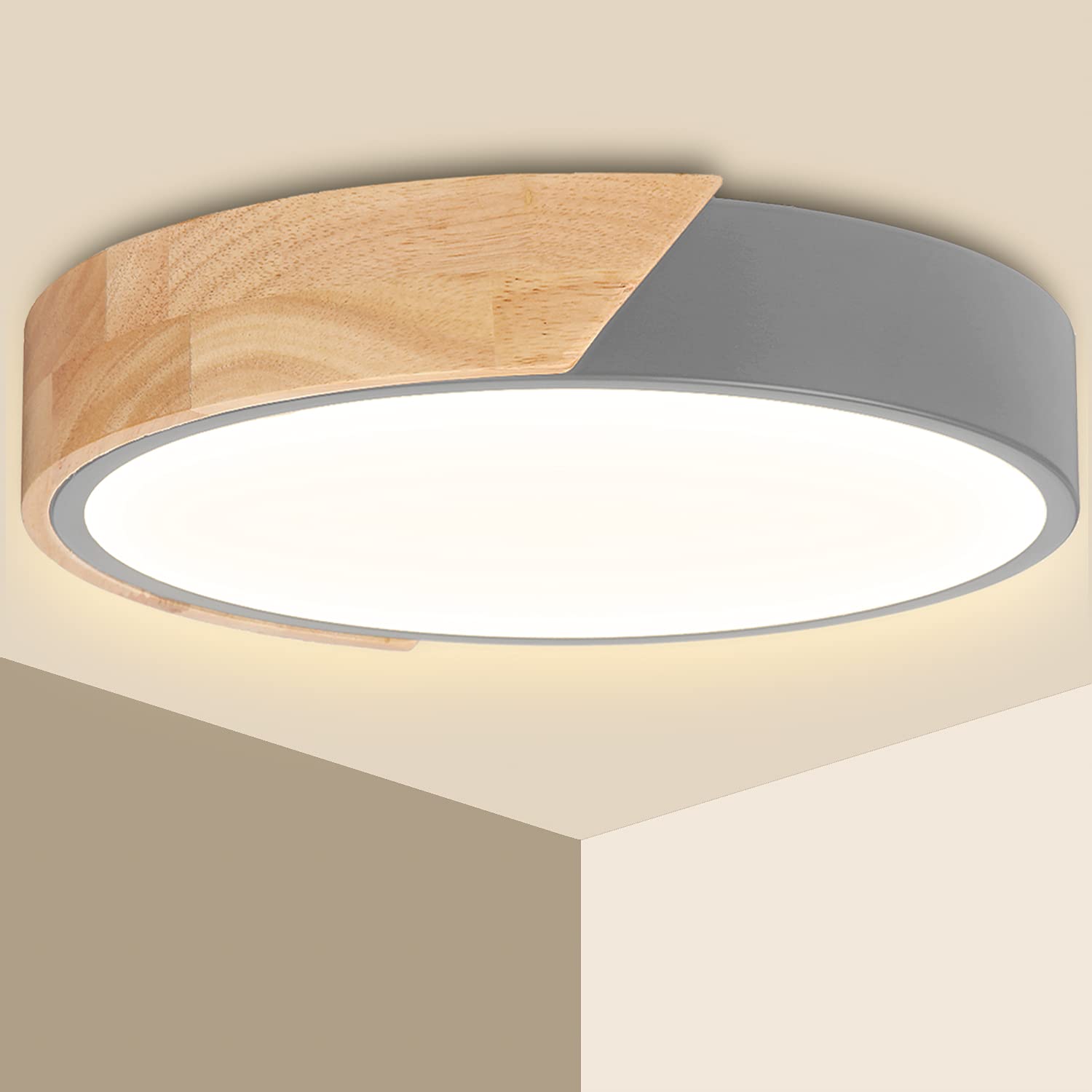 ELEPHANTBOAT LED Ceiling Light for Home featuring 24W 3000K Warm White Acrylic Shade | Wooden Frame