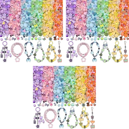 SANNIDHI® Beads for Bracelet Making Kit Assorted Cute Jewellery Set Color Flower Butterfly Stars Heart Bow for Women Girls DIY Phone Charms Crafts 3 PCS