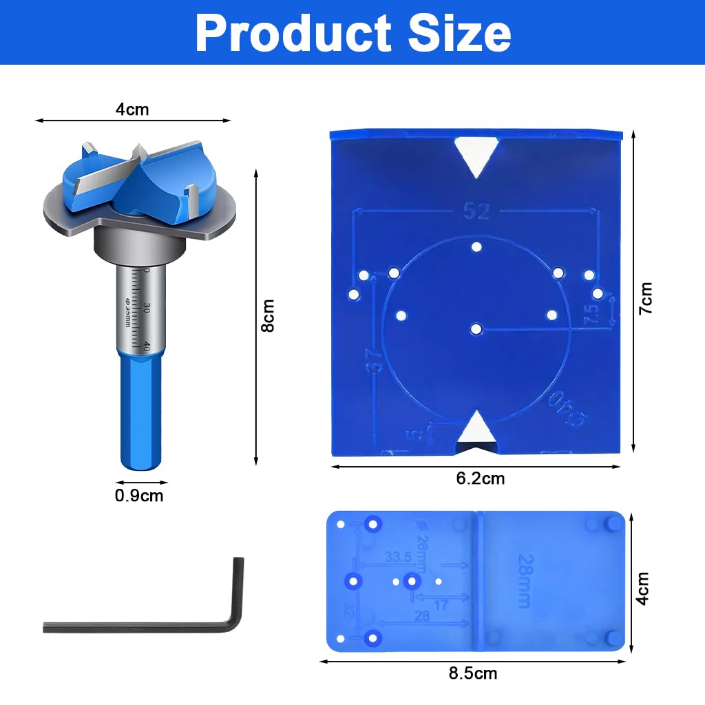 Serplex Concealed Hinge Jig Kit for Cabinet Installation with 35mm Forstner Bit and Guide Base