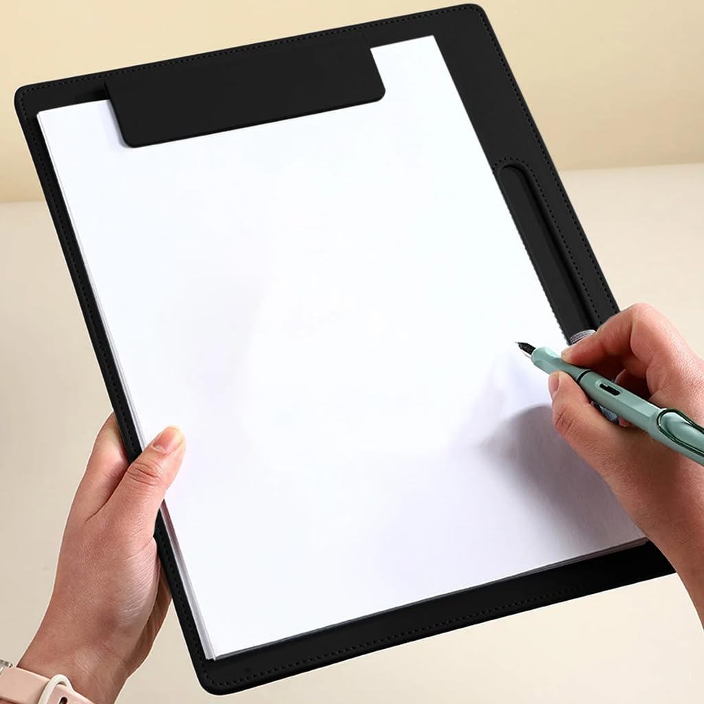 ZIBUYU Clipboard for Documents with Foldable Design in Black PU Leather | Office and School Organizer