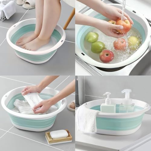 HASTHIP® Silicone Collapsible Tub Bucket Set Portable Wash Basin for Handwash Outdoor Washing Foldable with Hanging Holes Sink for Fruit Vegetables 9PCS