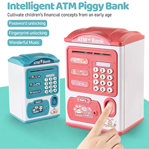 PATPAT® Electronic ATM Piggy Bank for Kids, Money Bank with Password and Fingerprint Lock, Automatic Paper Money Saving Box with Music, Gift Toy for Kids Boys Girls Children's Day Gift, Blue