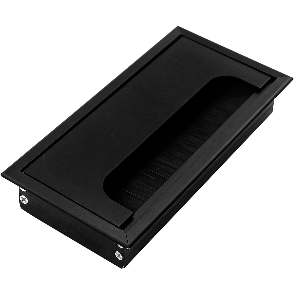 ZIBUYU Rectangular Cable Hole Cover for Office Desk with Dust Proof Brush Grommet 80x160mm Black Aluminum Alloy