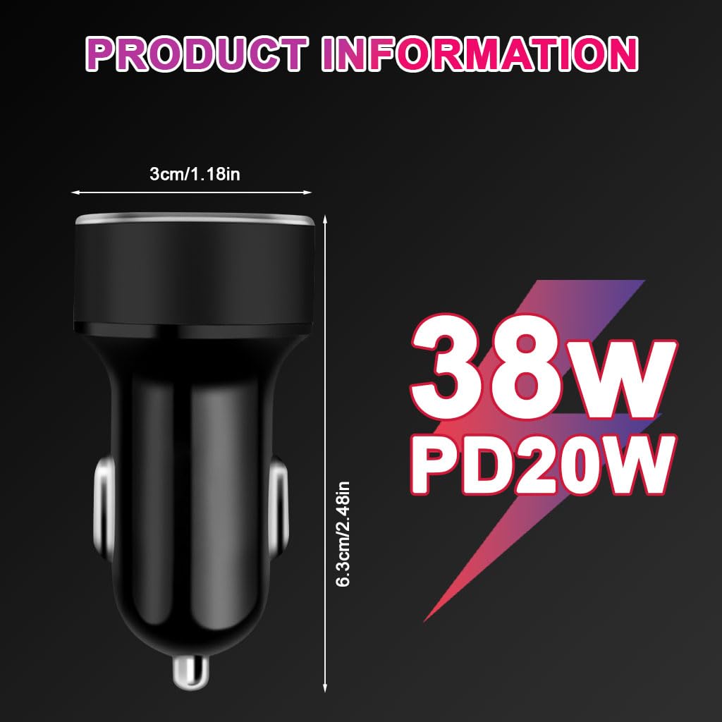 STHIRA Car Charger Adapter with Dual USB Ports 20W PD and 18W QC3.0 | LED Voltage Display