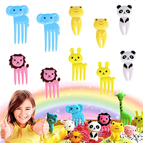 ZIBUYU® 50 Pcs Random Color Cute Animals Bento Box Decor Food Fruit Mini Kids Forks & Toothpick for Cake,Dessert,Pastry Party Supply with Food Grade Plastic