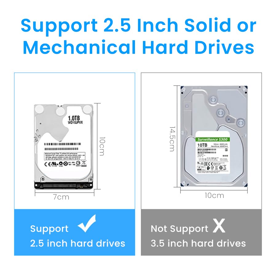 Verilux Hard Drive Enclosure USB 3.0 to SATA III 2.5 in Tool Free Case for HDD and SSD | for PC TV and Xbox