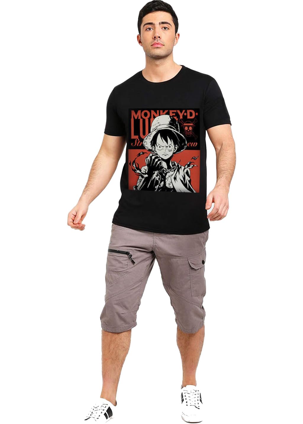 GUSTAVE Fashion T Shirt for Anime Fans featuring Monkey D Luffy Print | Black Dacron 2XL