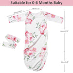 SNOWIE SOFT® Baby Girls Swaddle Knotted Infant Gown and Headband Set Cute Flower Print Infant Girls Swaddle Infant Girls Gown for 0-6 Months Soft Breathable Baby Girls Swaddle Shower Gift