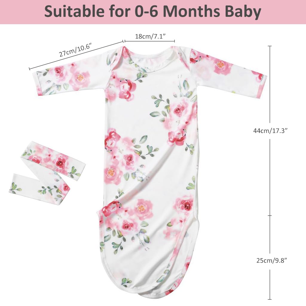 SNOWIE SOFT Swaddle for New Born Baby with Knotted Nightgown and Floral Headband Set | 0–3 Months