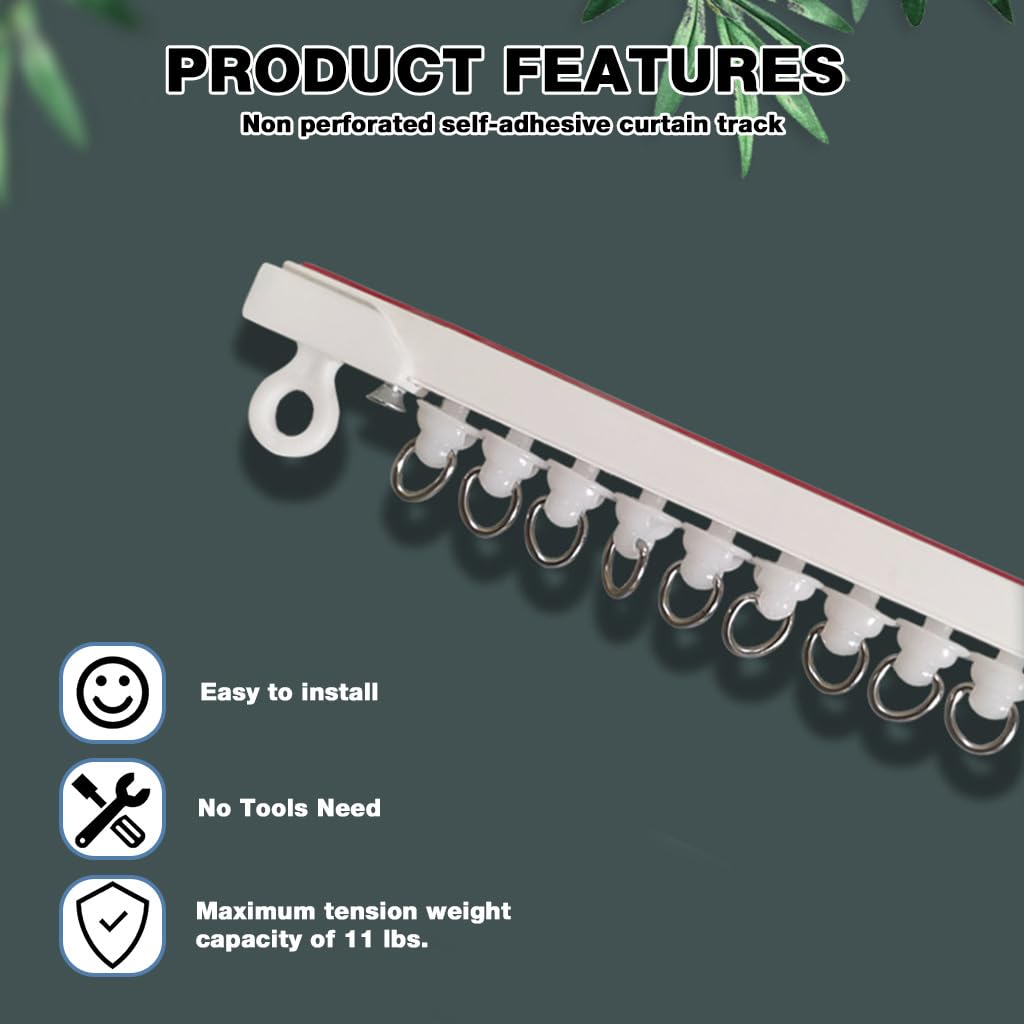 HASTHIP Curtain Track Rail for Ceiling with Rollers and Hooks 118 in | White DIY Kit