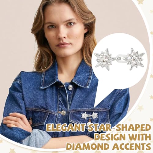 SANNIDHI® 4 Pairs Jeans Waist Adjusters for Women Fashion Star Rhinestone Embellishment Buttons for Loose Pants No Sew Removable Side Tabs Trouser Skirt 2 PCS