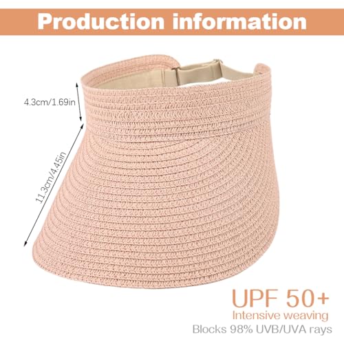 PALAY® Straw Cap for Women Wide Brim Sun Hat Packable Adjustable Pink 3PCS