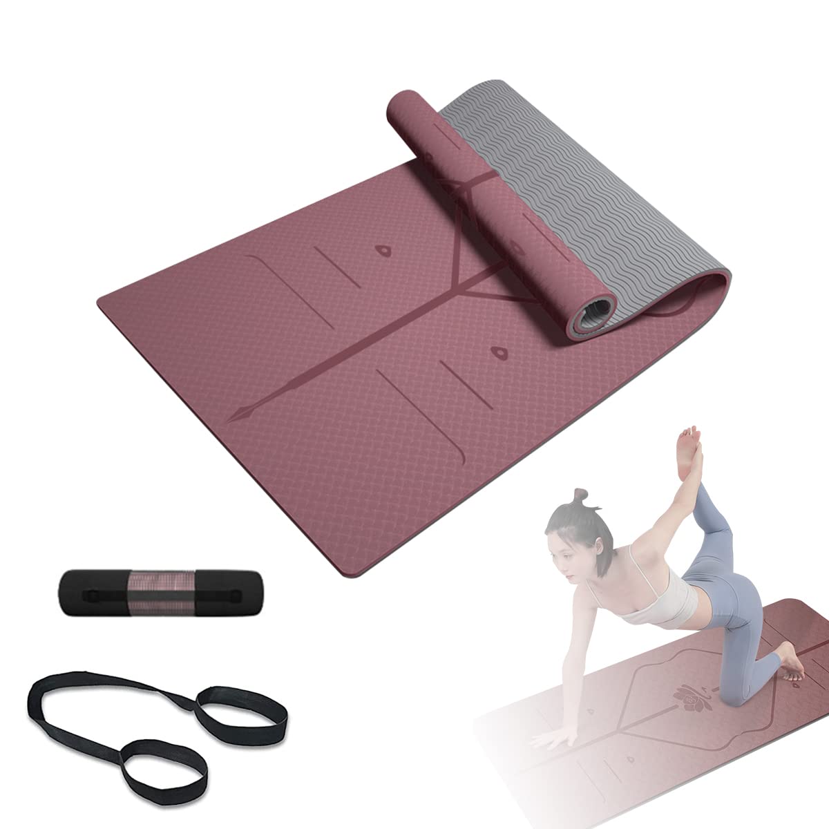 Proberos® Premium Waterproof TPE Yoga Mat (183x80x0.8cm) With Guide Line - Non-Slip, Dual-Sided, 8mm Thick Exercise Mat, Includes Carry Bag & Strap For Home Gym, Pilates & Fitness - Men & Women