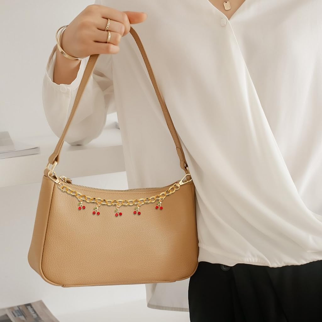 SANNIDHI Cherry Gold Keychain for Women with Double Buckle Design and Sparkling Crystal Charms | 10 in Lightweight Metal Accessory for Bag or Purse