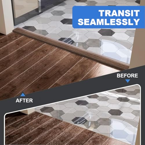 HASTHIP® Floor Transition Strip, Self Adhesive Vinyl Laminate Floor Strip Floor Flat Divider Strip for Joining Floor Gaps, Carpet Threshold, Floor Tiles (47.2 x 1.57 Inches, Wood Color)