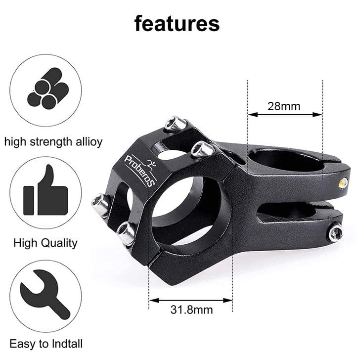 Proberos Bicycle Handlebar Stem for MTB Road and BMX with 31.8 mm Clamp | CNC 6061 T6 Aluminum