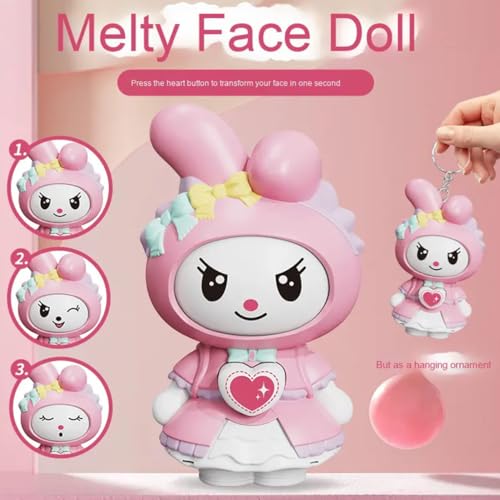 ZIBUYU® Kawaii Keychain Charm Changing Face Cartoon Pink Melody Figure 3 Fun Expression Designs 3.8 inch PVC Cute Hanging Charms for Bag Backpack Keyring Gift for Girls 3PCS