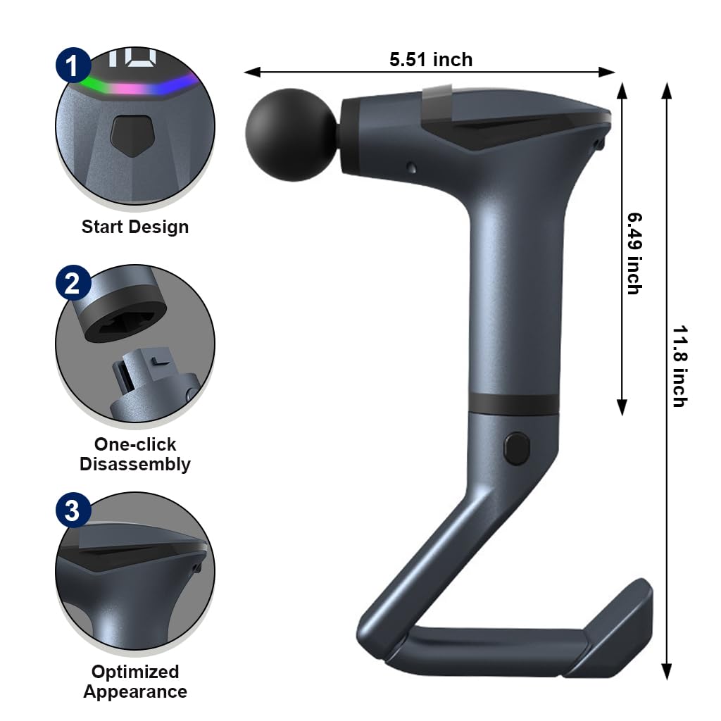 HANNEA Massage Gun for Pain Relief with 12 Intensity Levels and AI Smart Chip | 4 Heads & LCD Display