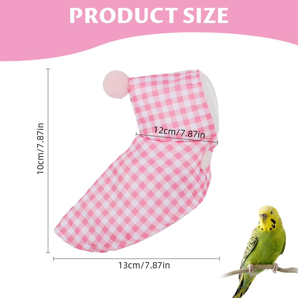 Qpets Bird Clothes for Winter with Snap Button Closure and Pink Checkered Plush Cloak | Cozy Hooded Coat for Parrots
