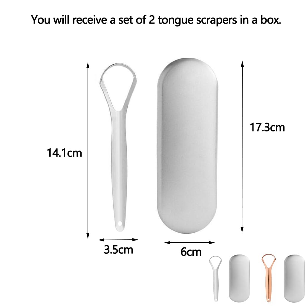 ZIBUYU Tongue Scraper 2 Pack for Deep Cleaning with Wide Mouth Design & 304 Stainless Steel | Fresher Breath and Oral Hygiene