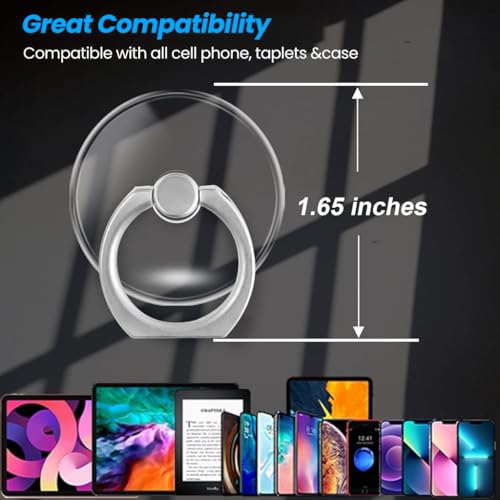 ZIBUYU® Metal Phone Ring Grip Desk Support 360 Rotatable Folding Strong Adhesive Clear Round Acrylic Backing for Case 3PCS