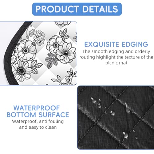 Proberos® Picnic Blanket, 6.6x6.6ft Waterproof PEVA Floral Print Picnic Blanket, Self-Packable Picnic Blanket with Handle, Portable Picnic Carpet for Picnics/Beach Days, Camping