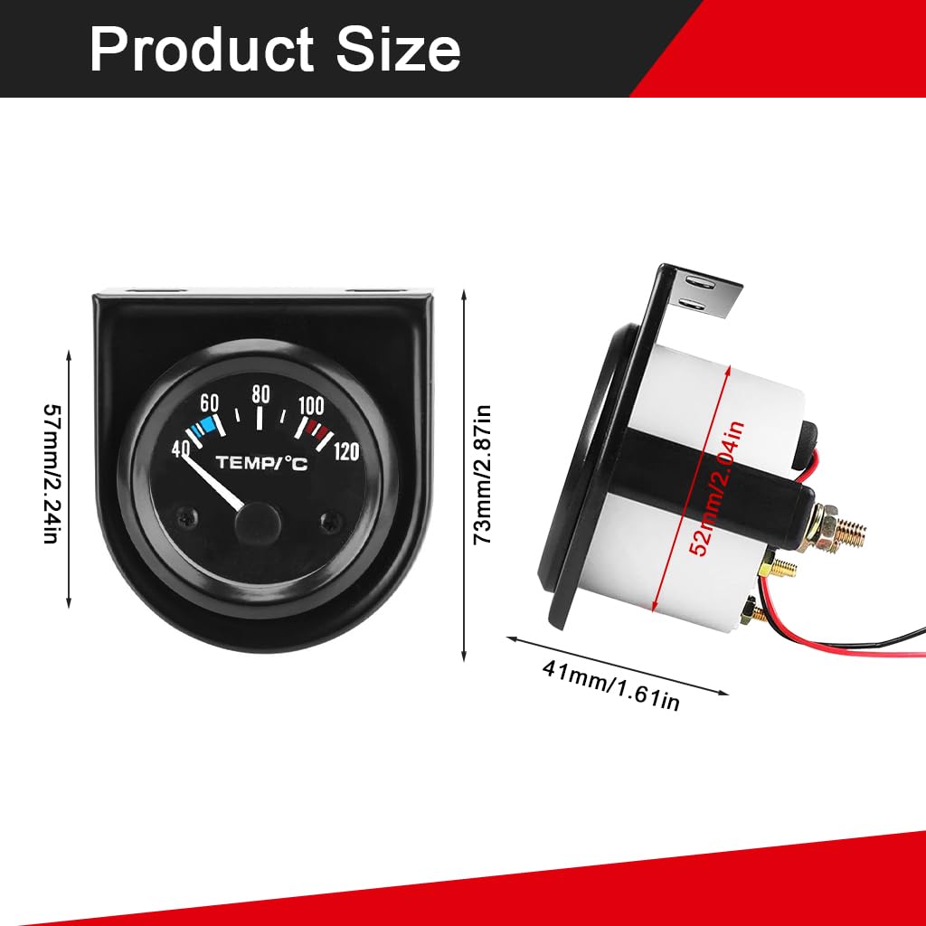 STHIRA Water Temp Gauge for Cars with Probe Sensor and Mechanical LED Dial | 2in 40–120°C Range
