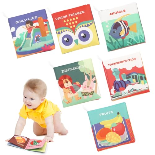 SNOWIE SOFT® 6Pcs Cloth Books for Babies 0 to 3 Years, Soft Toys Sensory Books for Babies 6-12 Months, Built in Rustling Sound, Early Educational Babies Sensory Toys, Crinkle Waterproof Baby Toys