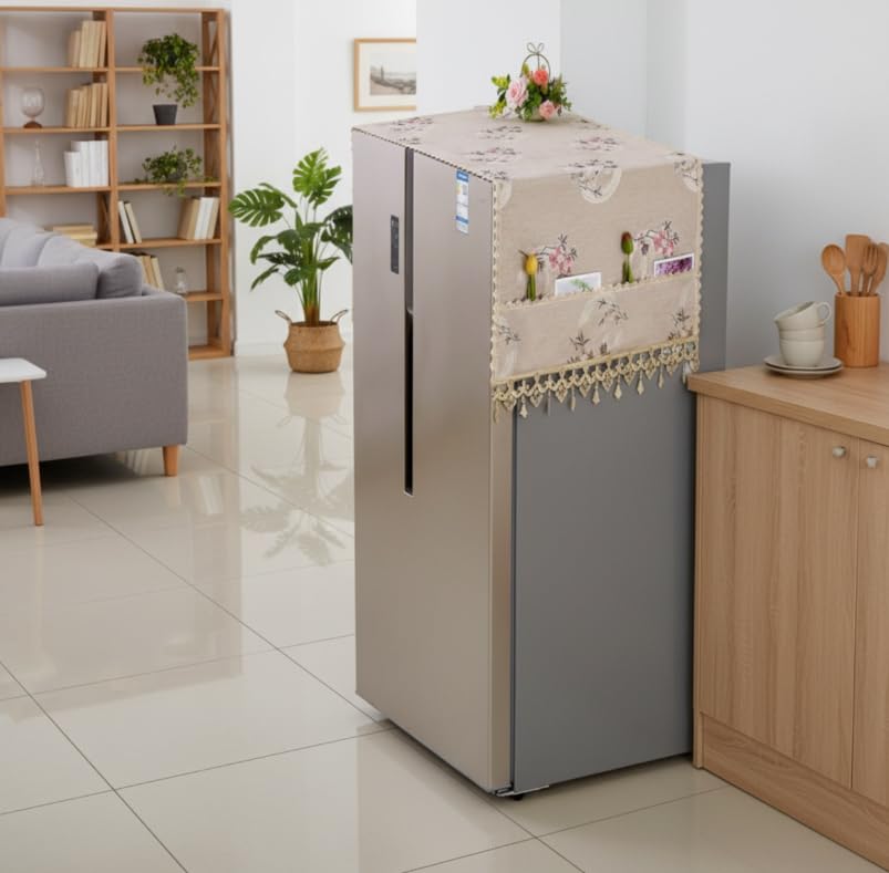 ZIBUYU Fridge Cover Top with Multi Pocket Storage for Kitchen featuring Waterproof Polyester | Dustproof Protection for Front Load Appliances