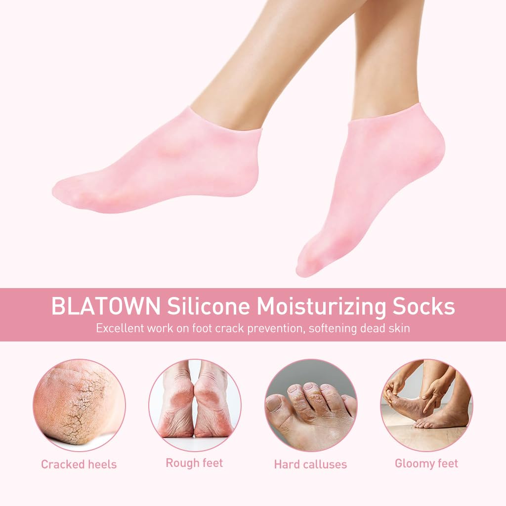 MAYCREATE Silicone Moisturizing Glove Socks Set for Hands and Feet Care | 4 Pairs Soft Anti Slip Spa Gel Design