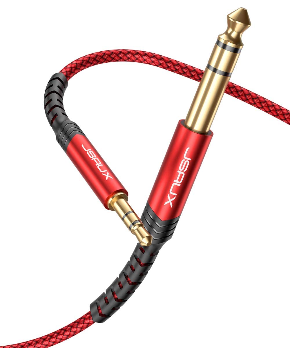 JSAUX 3.5mm to 6.35mm Aux Cable for Guitar and Speaker featuring 24k Gold Connectors 10ft