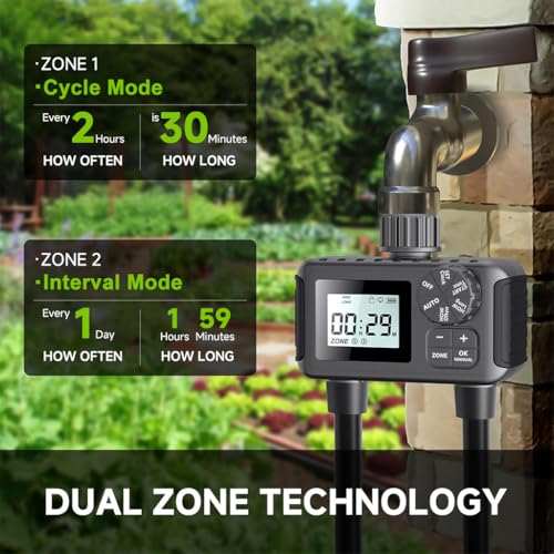 HASTHIP Smart Garden Watering Timer Programmable Hose Faucet Timer with 2-Outlet LCD Digital Watering Timer IP55 Waterproof Outdoor Watering Timer Universal Watering Timer