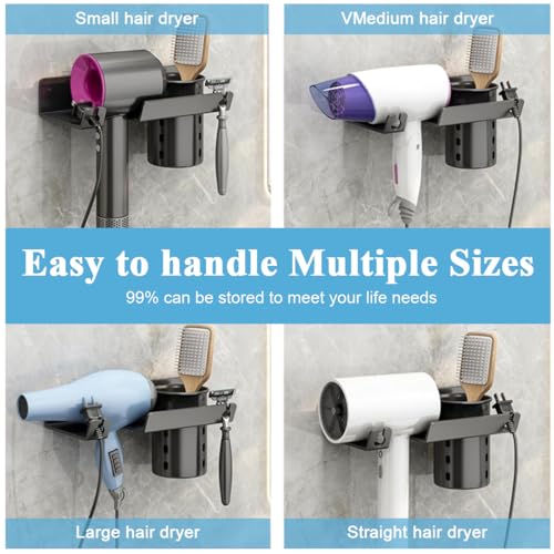 HASTHIP® Hair Dryer Stand Carbon Steel Wall Mounted Rack with Styling Tool Organizer Self Adhesive for Dyson Bathroom Salon Dressing Room 3 PCS