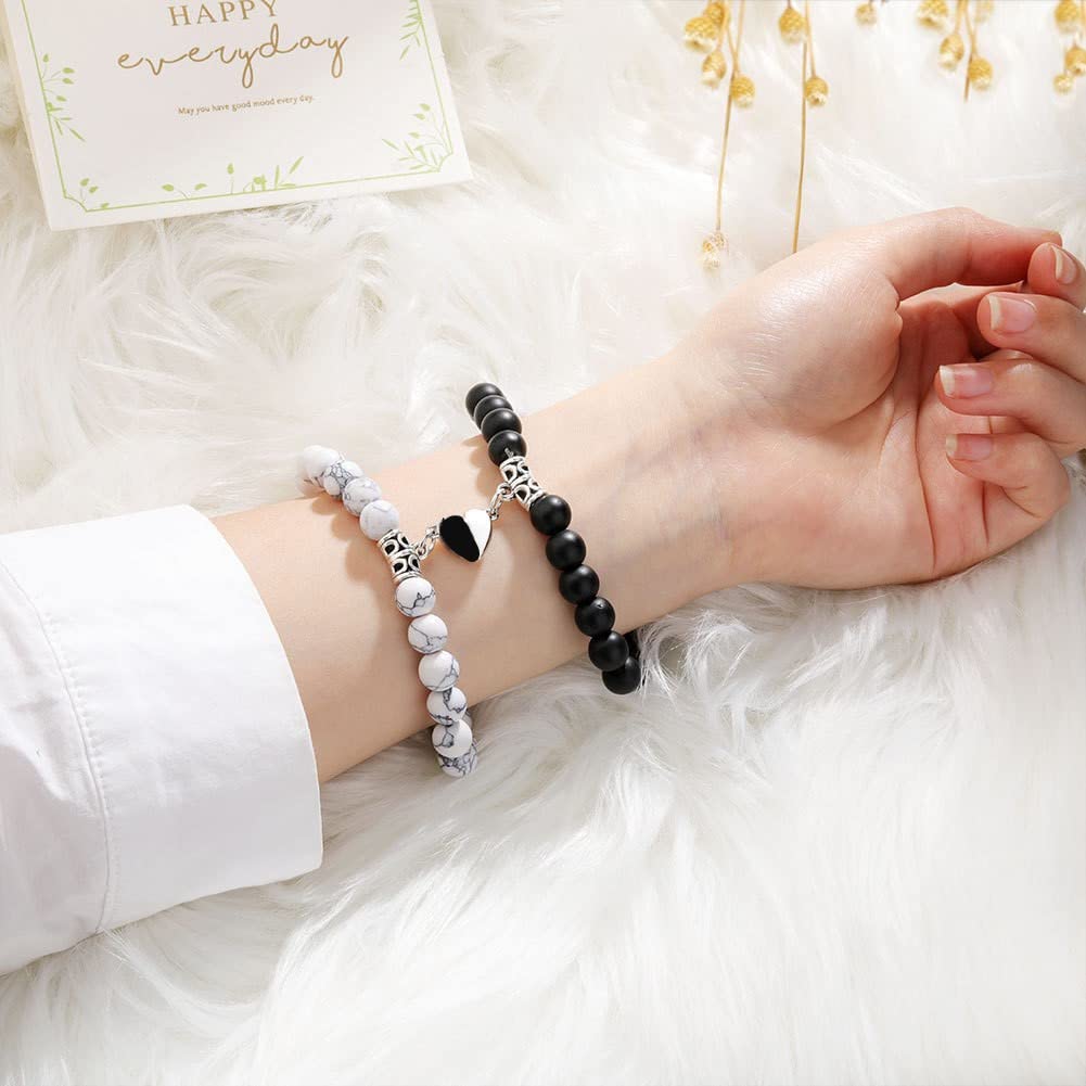 ZIBUYU Couple Bracelets Bead Bracelet Friendship Bracelet for Boyfriend Girlfriend Pendant,Couple Gifts Bracelet Fashion Accessory for Boy,Girl