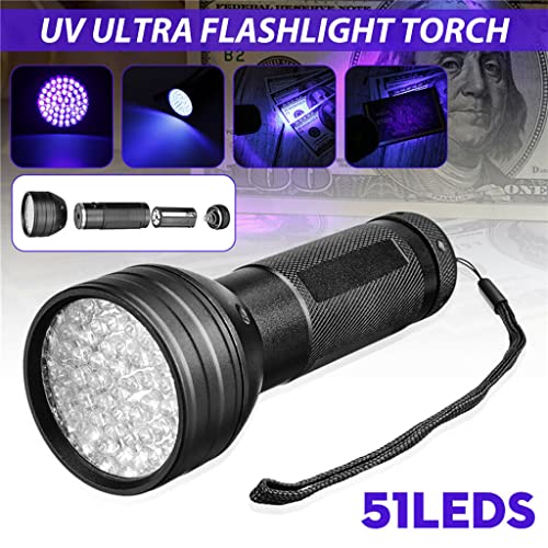 Qpets® UV Flashlights Torch 51 LEDs, UV Flashlight Black Light for Pet Urine Detection, Blacklight Detector for Dog Urine, Pet Stains, Bed Bug on Carpet/Rugs